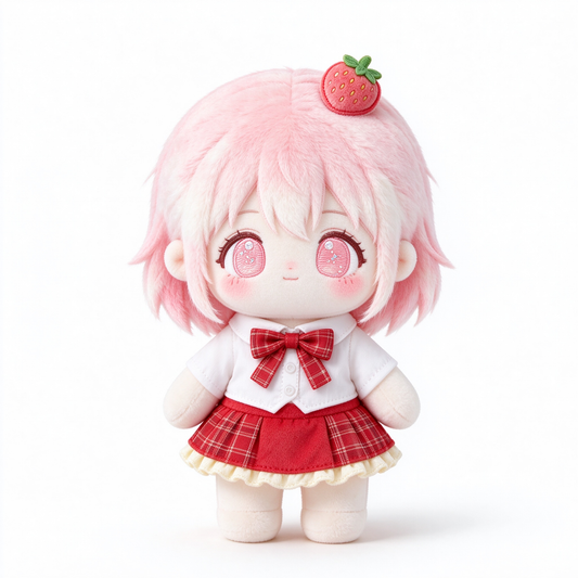 10CM Strawberry Hair Girl Cotton Doll Red Plaid Skirt Plush