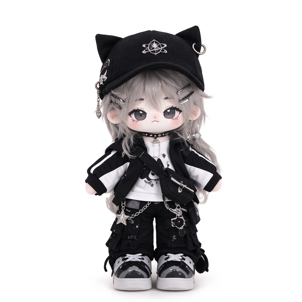 20CM Black Cat Cotton Doll in Alt Streetwear Style