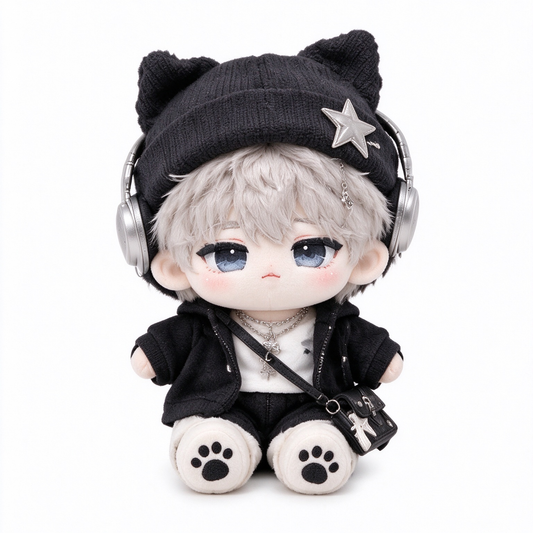 10CM Hoodie Headphone Cat Cotton Plush Doll Cool Mini Stuffed Toy