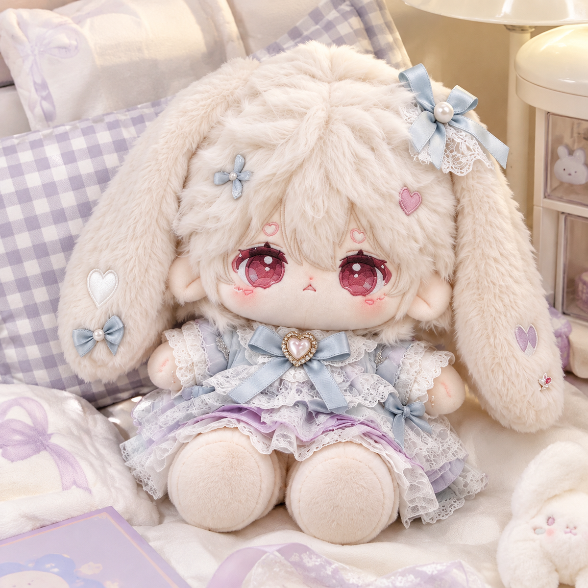 40CM Ivory and Blue Lace Bunny Cotton Doll