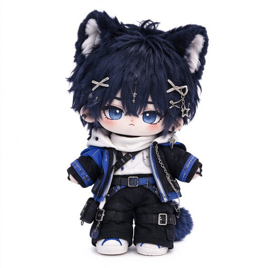 20CM Navy Cat Cotton Doll with Blue-Accent Streetwear