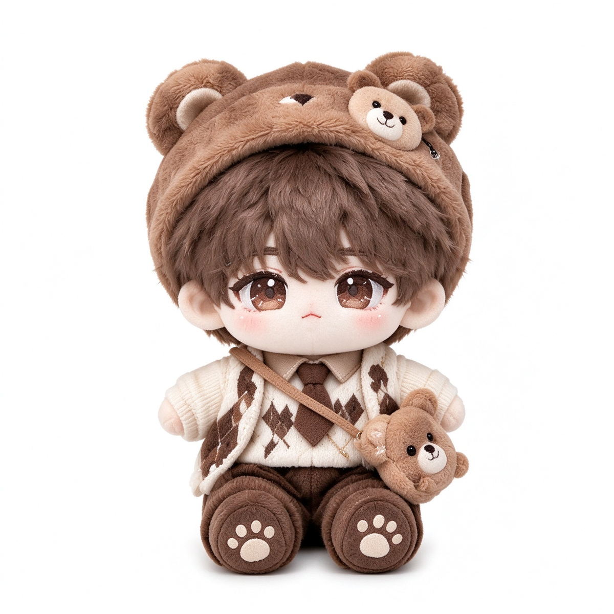 10CM Brown Bear Knit Vest Cotton Doll Cute Mini Plush Toy