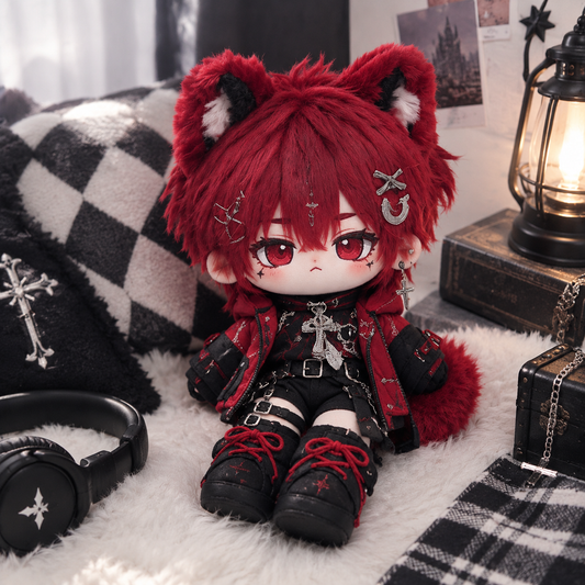 20CM Red Fox Cotton Doll in Bold Punk Streetwear