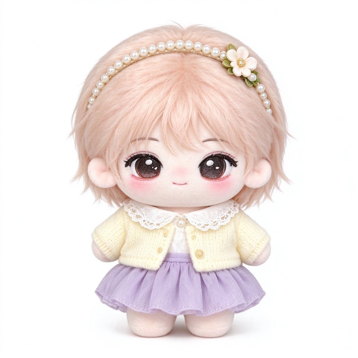 10CM Pink Hair Flower Girl Cotton Doll Cute Plushie