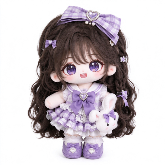 40CM Purple Lolita Cotton Doll with Heart Bow and Plush Bunny