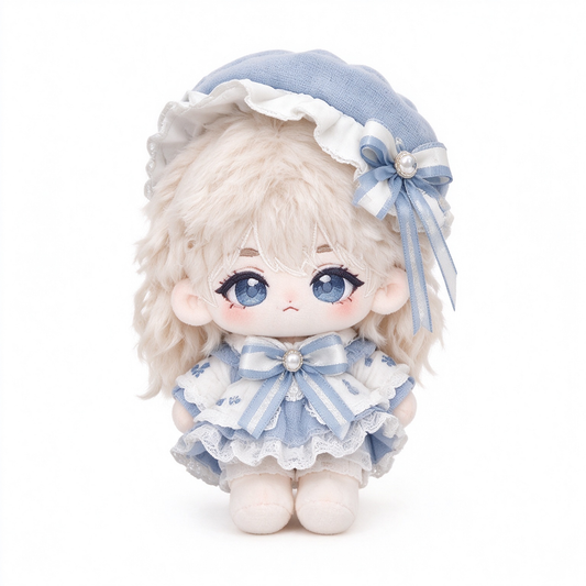 10CM Blue White Lolita Beret Cotton Doll Mini Plush Figure