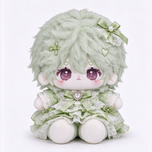 40CM Mint Green Lace Cotton Doll with Fluffy Hair and Heart Details