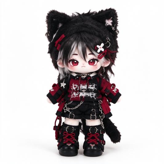 20CM Black & Red Gothic Cat Cotton Doll – Alt Style Plush