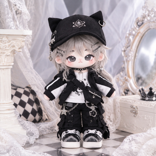 20CM Black Cat Cotton Doll in Alt Streetwear Style