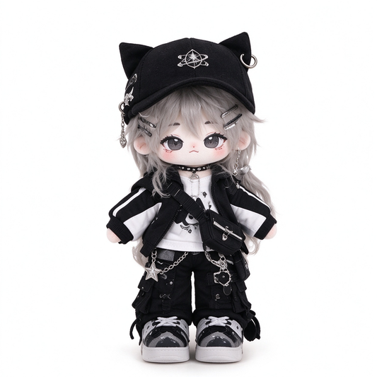 20CM Black Cat Cotton Doll in Alt Streetwear Style