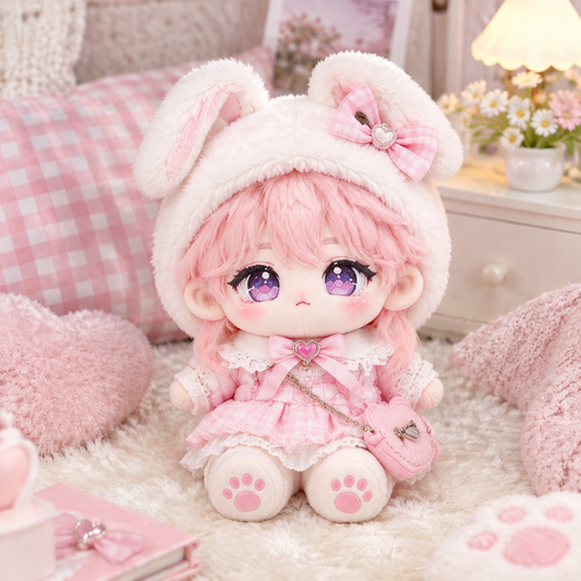 10CM Pink Bunny Ear Dress Cotton Doll Kawaii Pocket Plush Toy