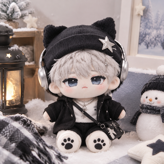 10CM Hoodie Headphone Cat Cotton Plush Doll Cool Mini Stuffed Toy