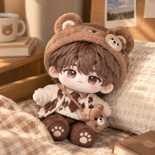 10CM Brown Bear Knit Vest Cotton Doll Cute Mini Plush Toy