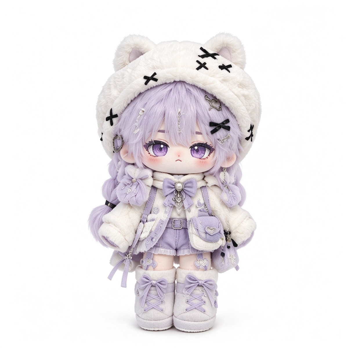 20CM Lavender Bear Cotton Doll in Soft Winterwear