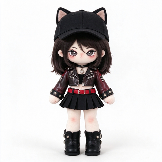 20CM Black Cat Punk Cotton Doll – Gothic Streetwear Plush
