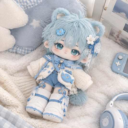 20CM Aqua Bear Cotton Doll with Ocean-Inspired Accessories