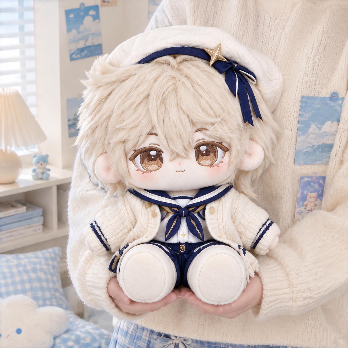 40CM Cream and Navy Sailor Cotton Doll