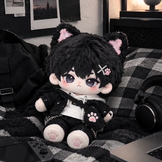 10CM Black Cat Ear Boy Cotton Doll Cool Mini Plush Toy