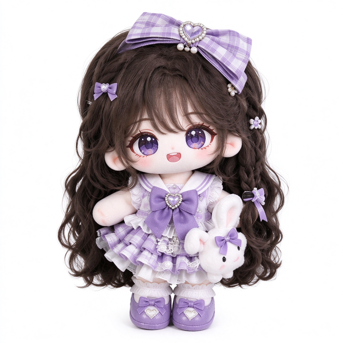 40CM Purple Lolita Cotton Doll with Heart Bow and Plush Bunny