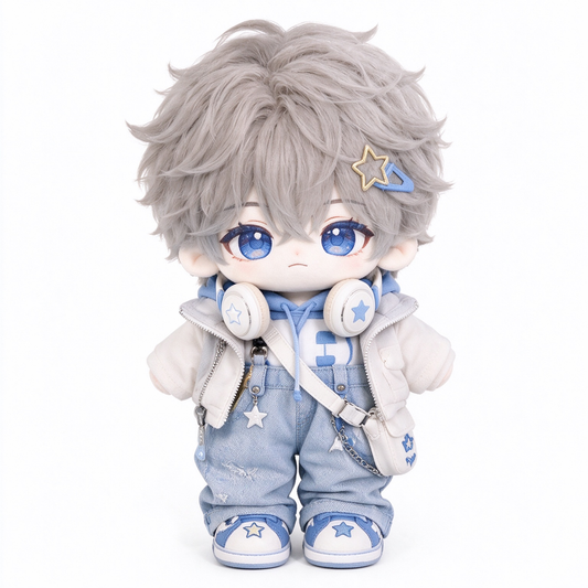 40CM Blue Streetwear Cotton Boy Doll with Headphones and Star Sneakers