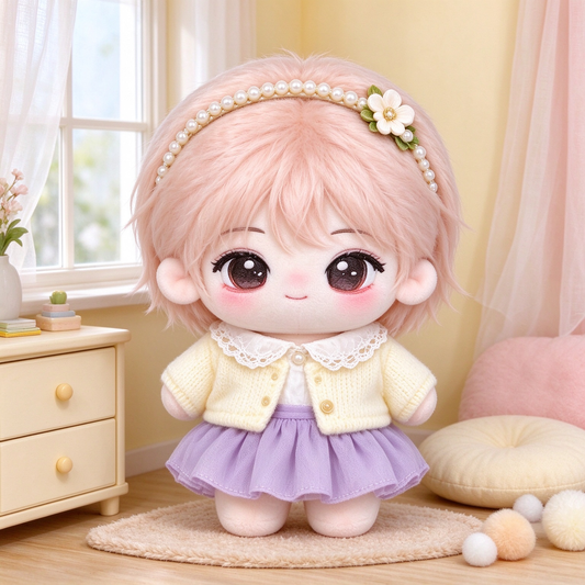 10CM Pink Hair Flower Girl Cotton Doll Cute Plushie