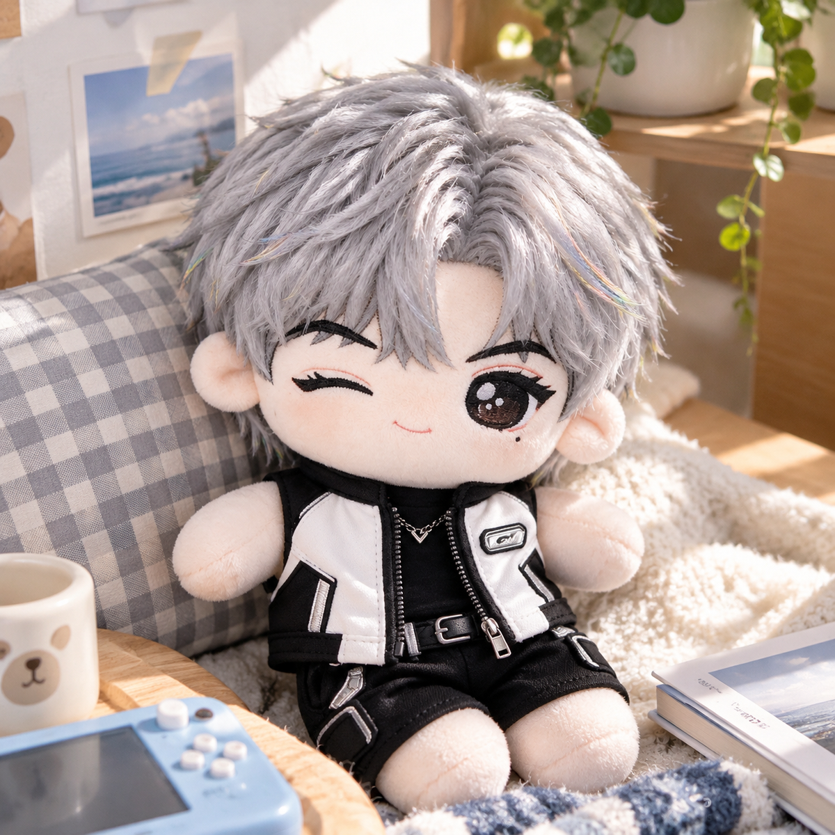 10CM Silver Hair Wink Boy Cotton Doll Racing Vest Plush