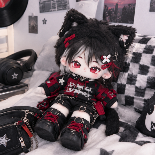 20CM Black & Red Gothic Cat Cotton Doll – Alt Style Plush
