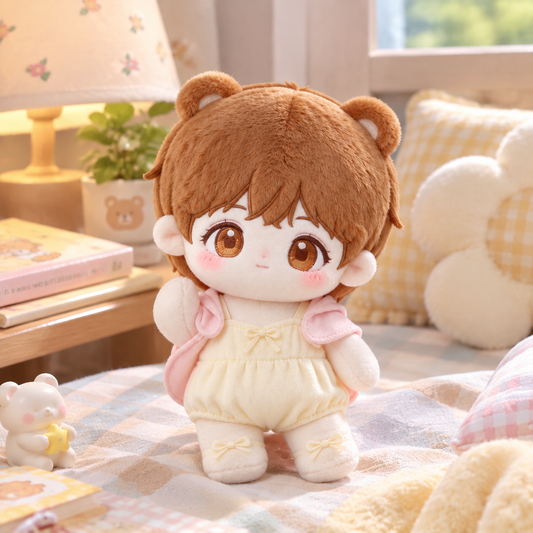 10CM Brown Bear Ear Boy Cotton Doll Yellow Romper Plush