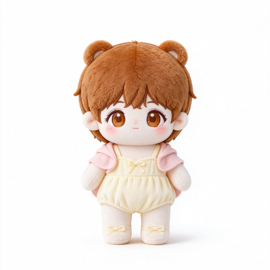 10CM Brown Bear Ear Boy Cotton Doll Yellow Romper Plush