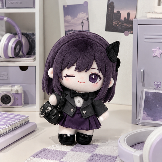 10CM Purple Hair Wink Girl Cotton Doll Suit Skirt Plush