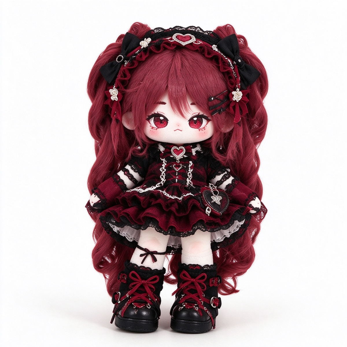 20CM Burgundy Gothic Lolita Cotton Doll – Ruffle Dress & Bows